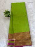 Arani Pattu Big Border Checks Chakra Parrot Green Pink