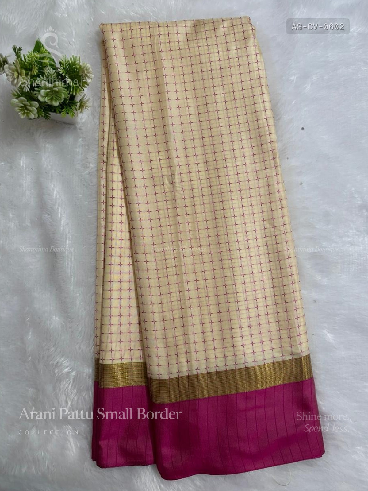 Arani Pattu Small Border Checks Plain Border Sandal Pink