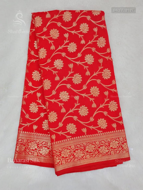 Banarasi Silk Flowers Flower Red Gold