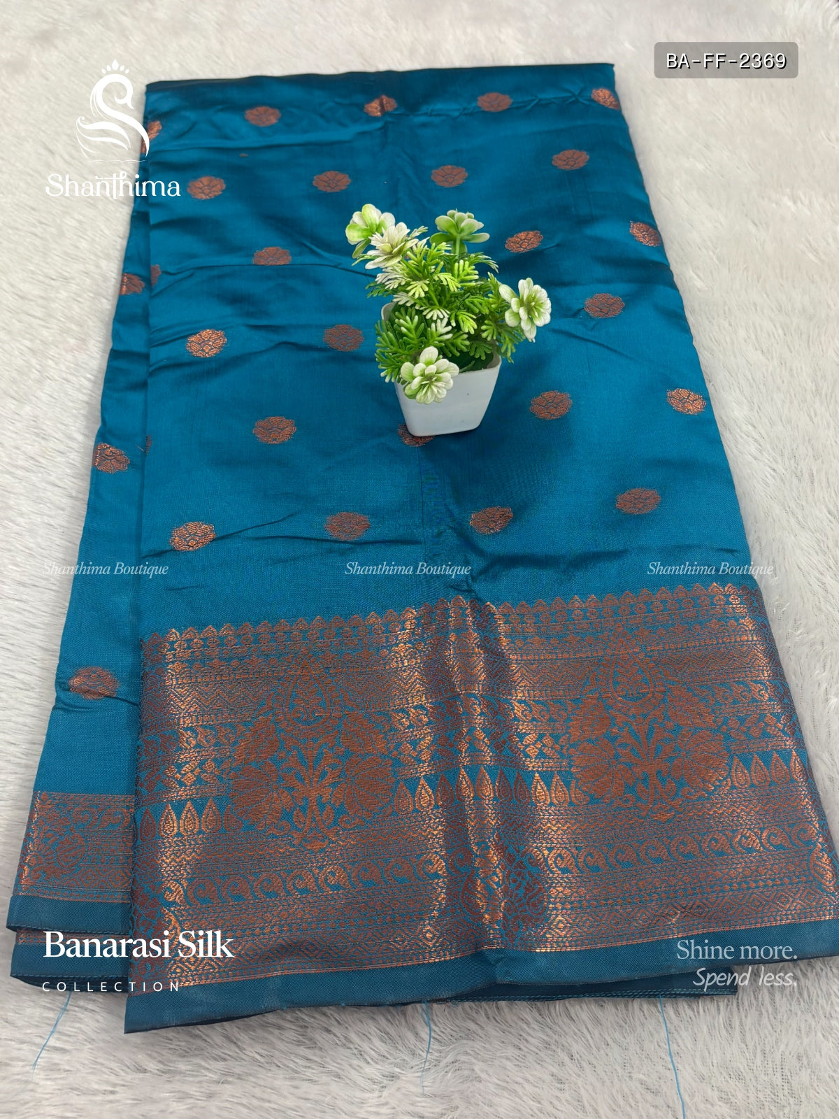 Banarasi Silk Flowers Flower  Sky Blue Copper Color