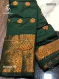 Banarasi Silk Flowers Flower  Dark Green Copper Color