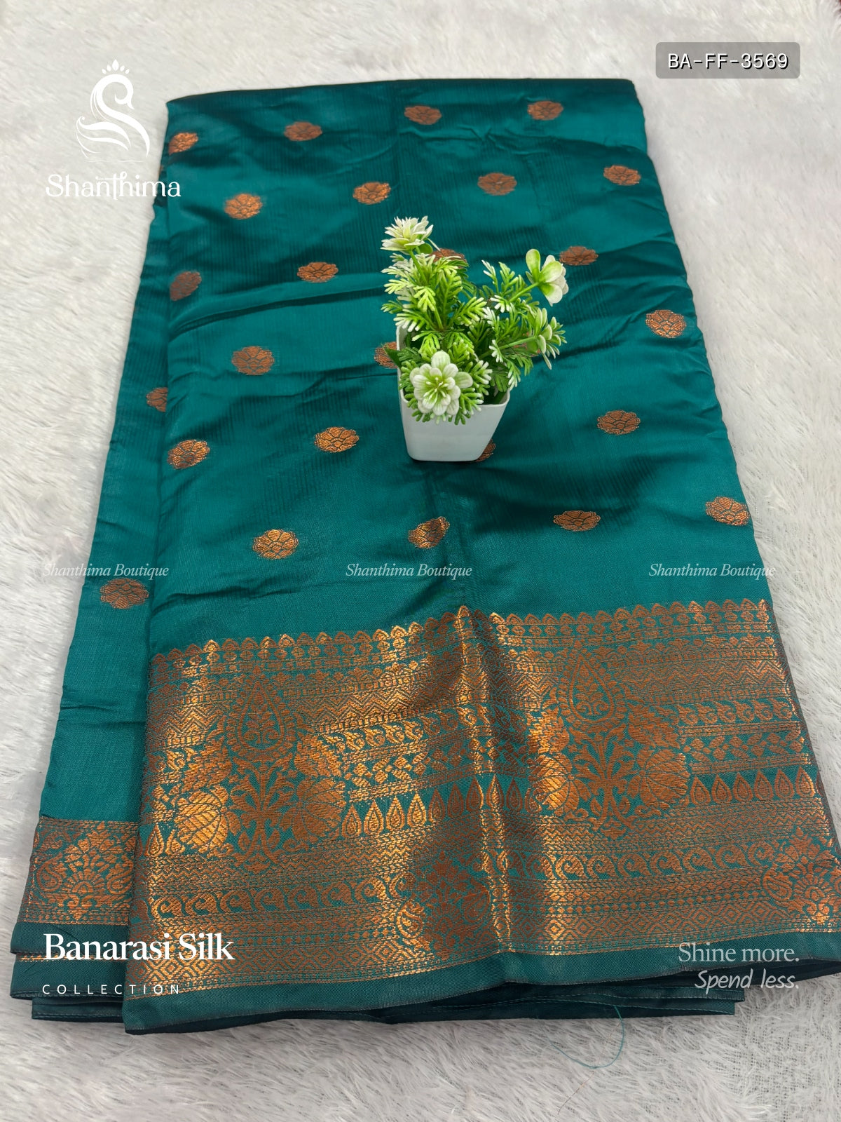 Banarasi Silk Flowers Flower  Peacock Green Copper Color