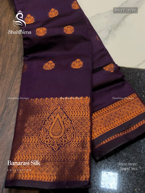 Banarasi Silk Flowers Flower  Dark Violet Copper Color