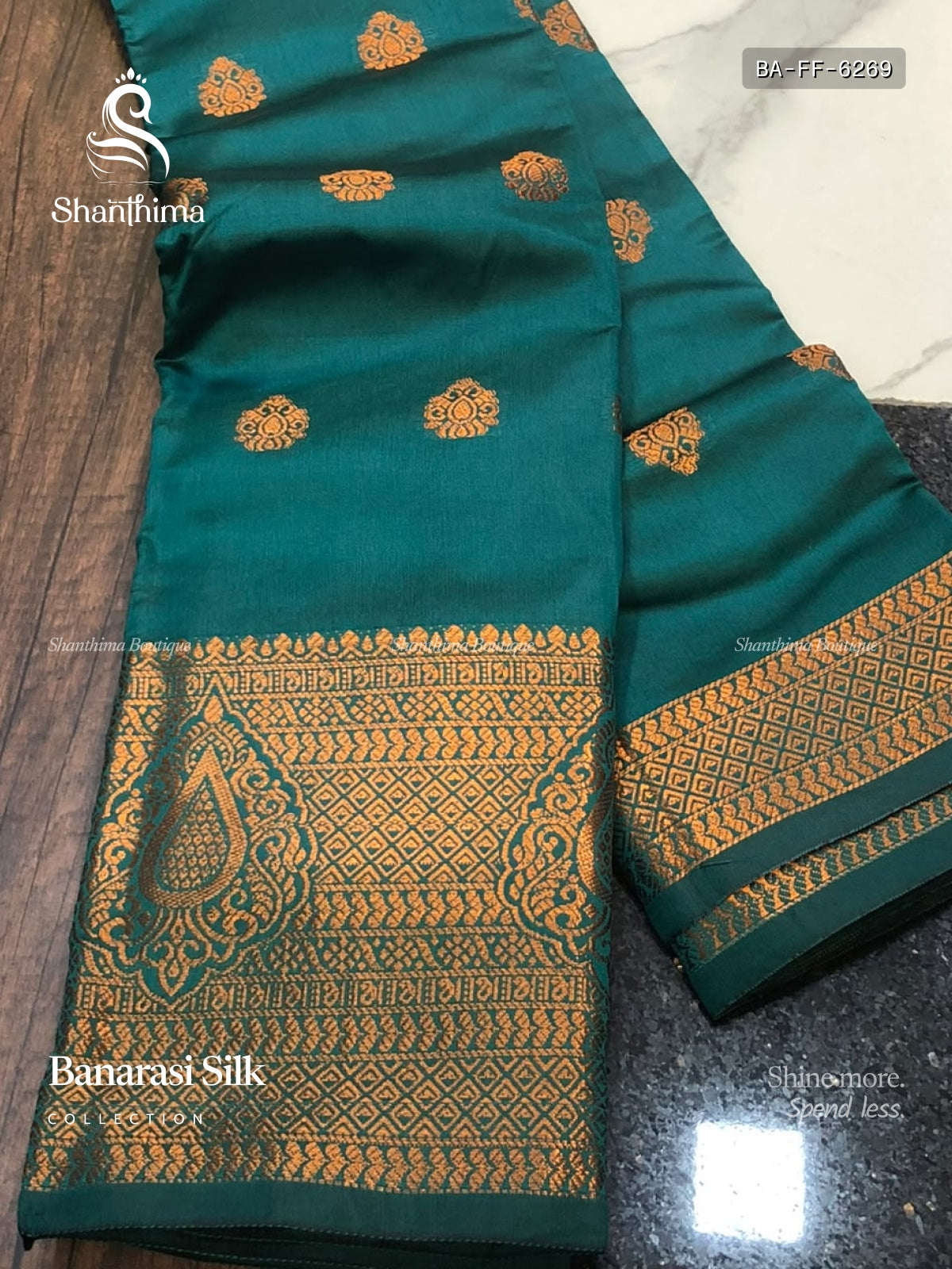 Banarasi Silk Flowers Flower  Dark Navy Blue Copper Color
