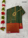 Banarasi Semi Silk Flowers Mango Flower Leaf Dark Green Red