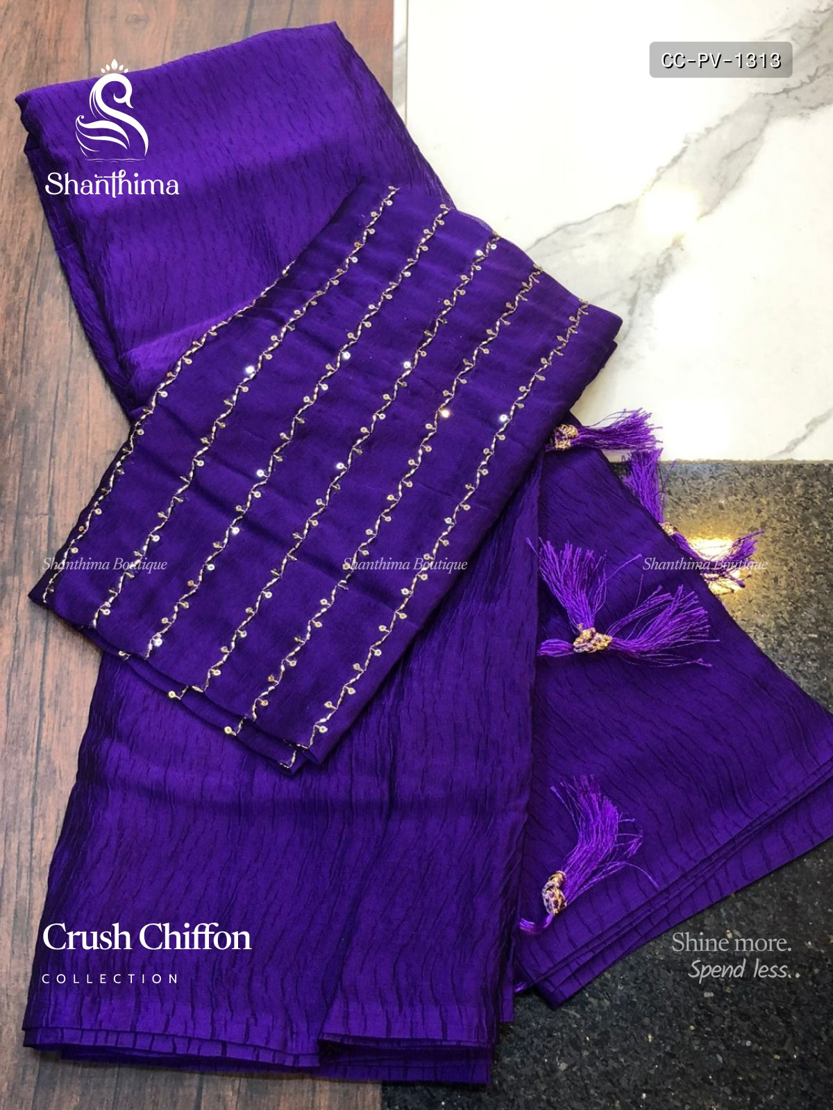 Crush Chiffon  Plain Plain Border Violet Violet