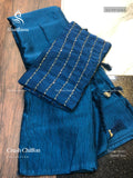 Crush Chiffon  Plain Plain Border Peacock Blue Peacock Blue