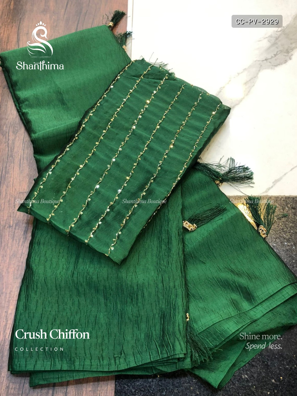 Crush Chiffon  Plain Plain Border Dark Green Dark Green