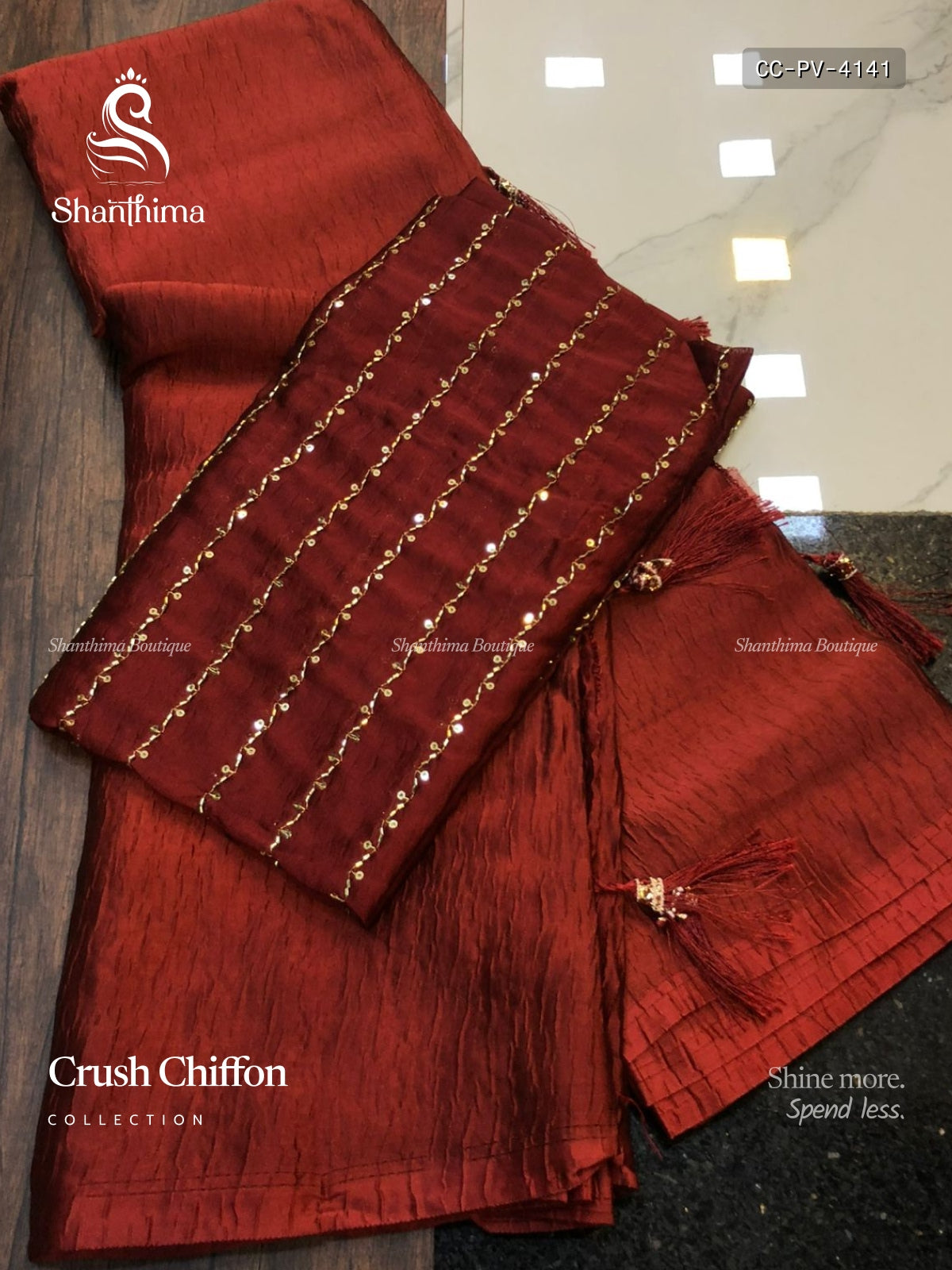 Crush Chiffon  Plain Plain Border Maroon Maroon
