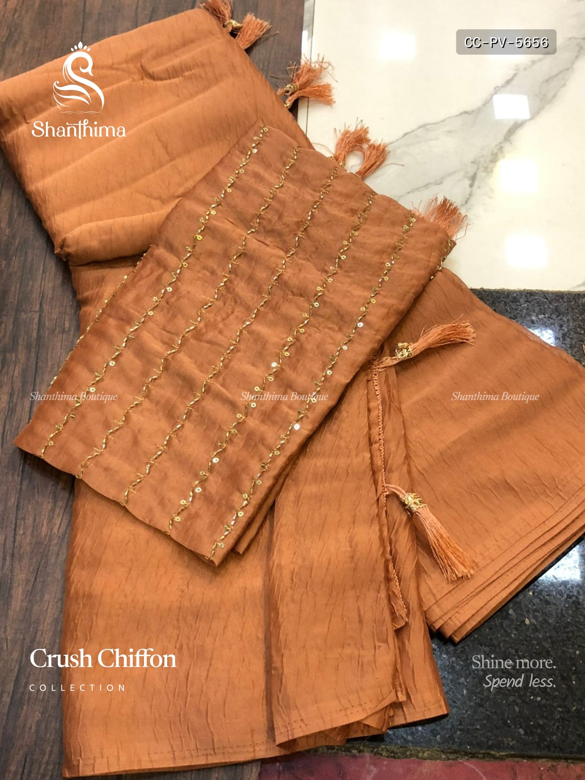 Crush Chiffon  Plain Plain Border Peach Peach