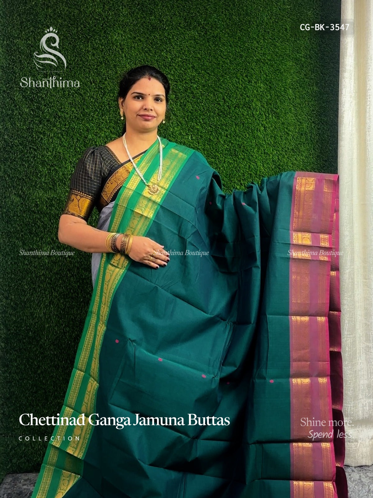 Chettinad Cotton Ganga Jamuna Buttas Peacock Chakra Peacock Green Magenta