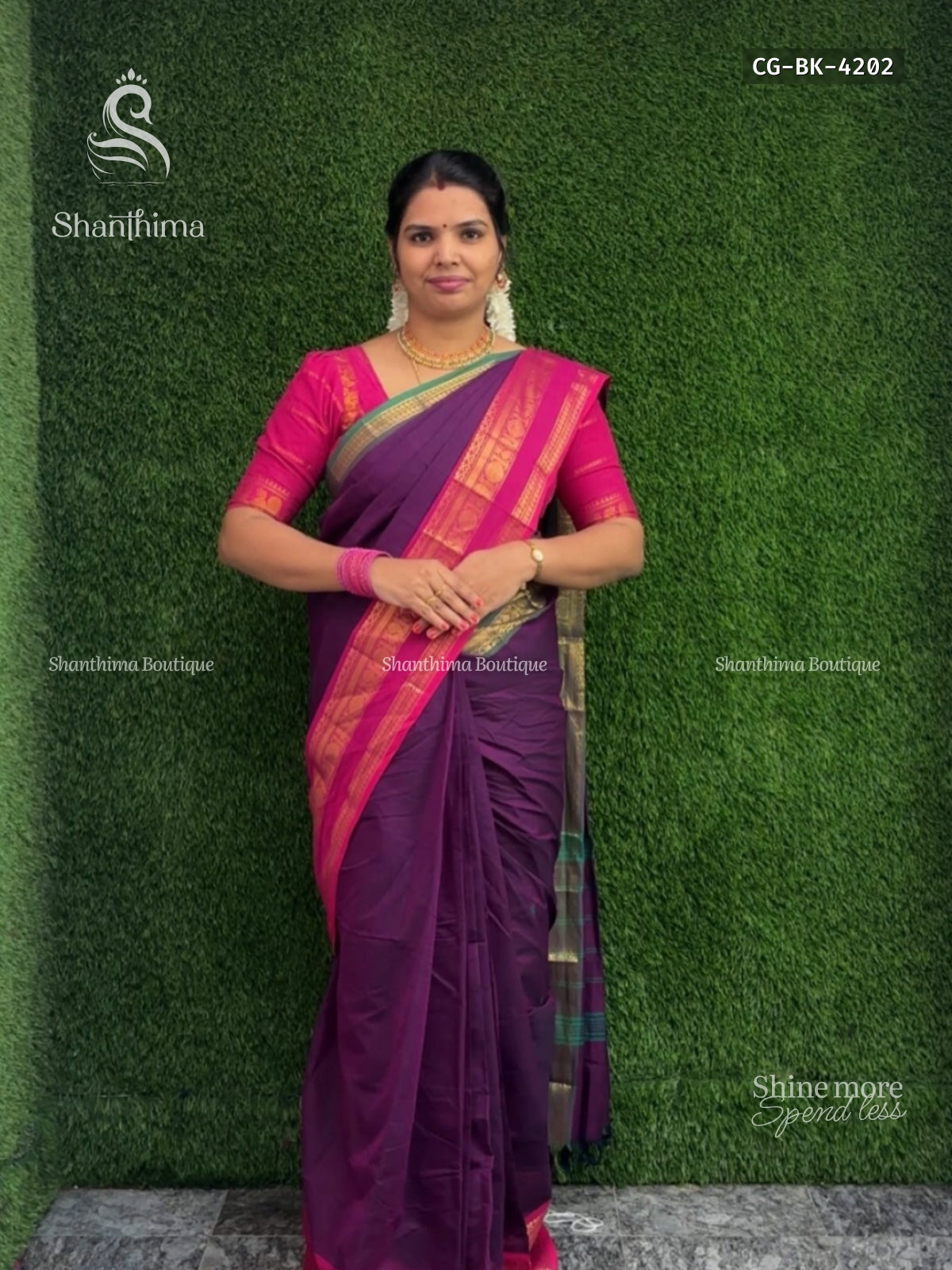 Chettinad Cotton Ganga Jamuna Buttas Peacock Chakra Dark Violet Pink