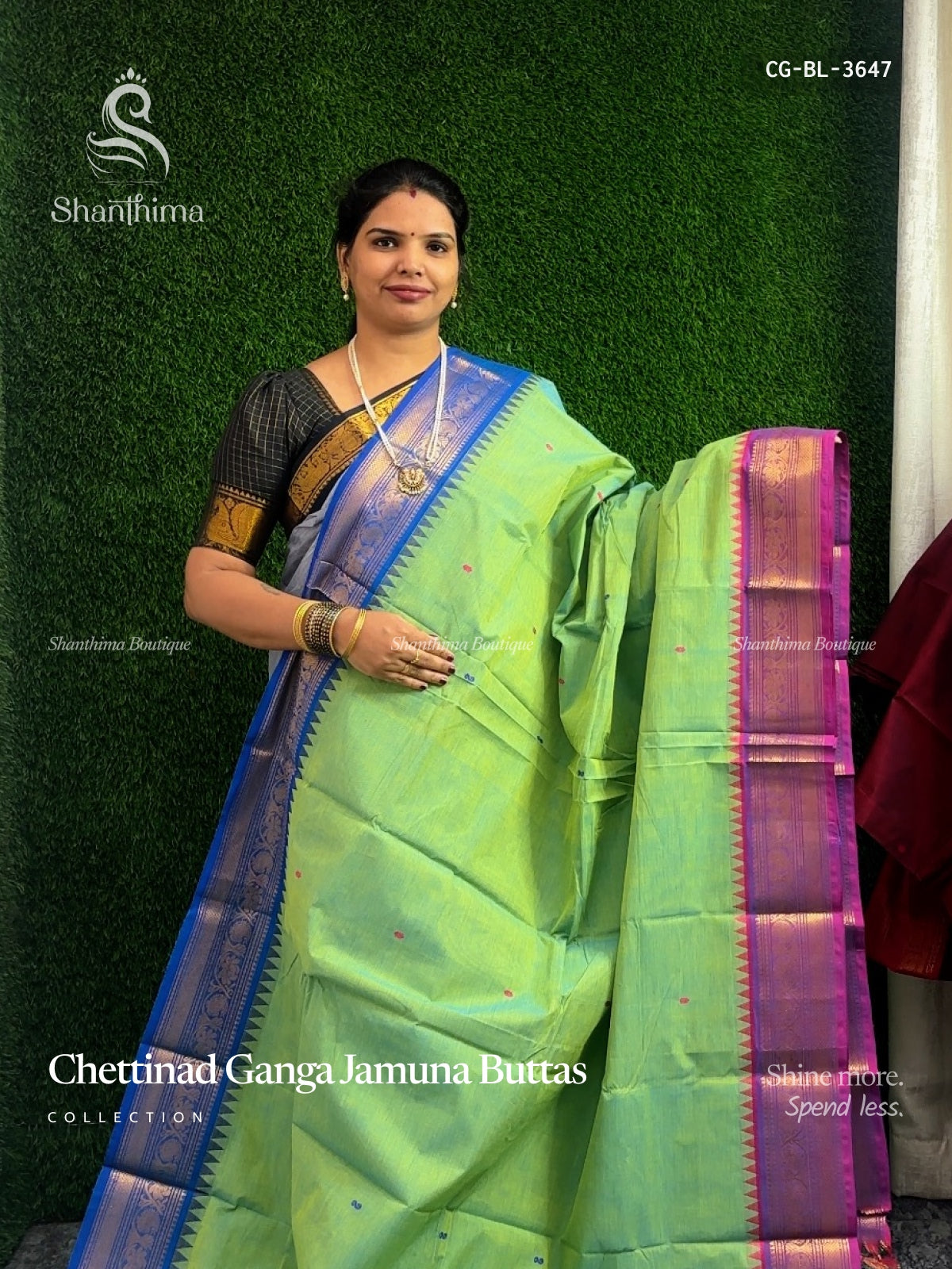 Chettinad Cotton Ganga Jamuna Buttas Mango Flower Motif Dual Shade Green Magenta