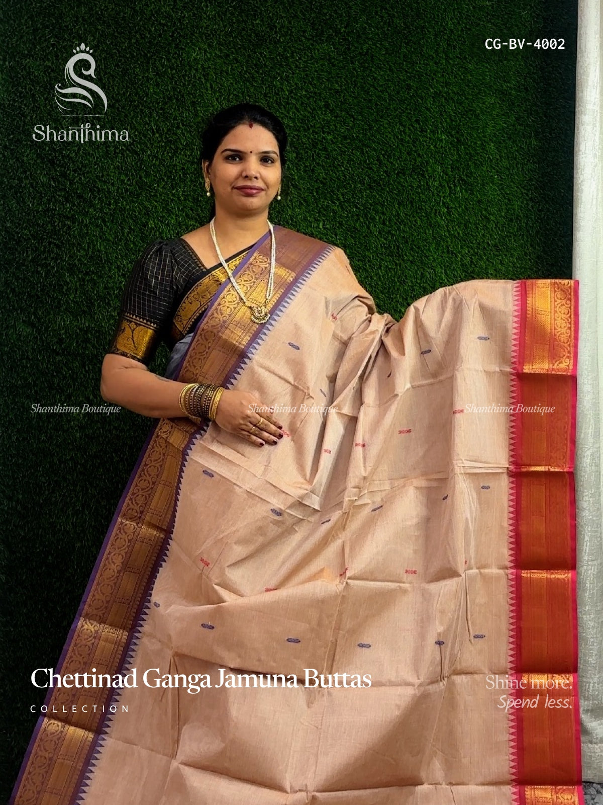 Chettinad Cotton Ganga Jamuna Buttas Stripes Light Brown Pink