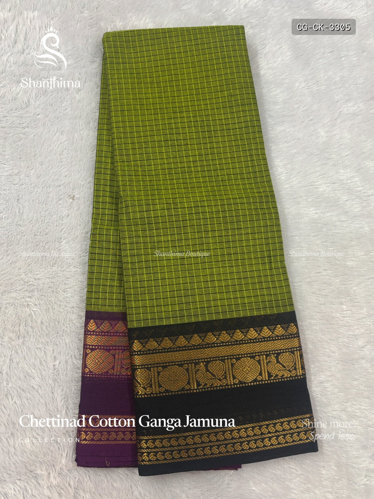 Chettinad Cotton Ganga Jamuna Checks Peacock Chakra Elachi Green Black