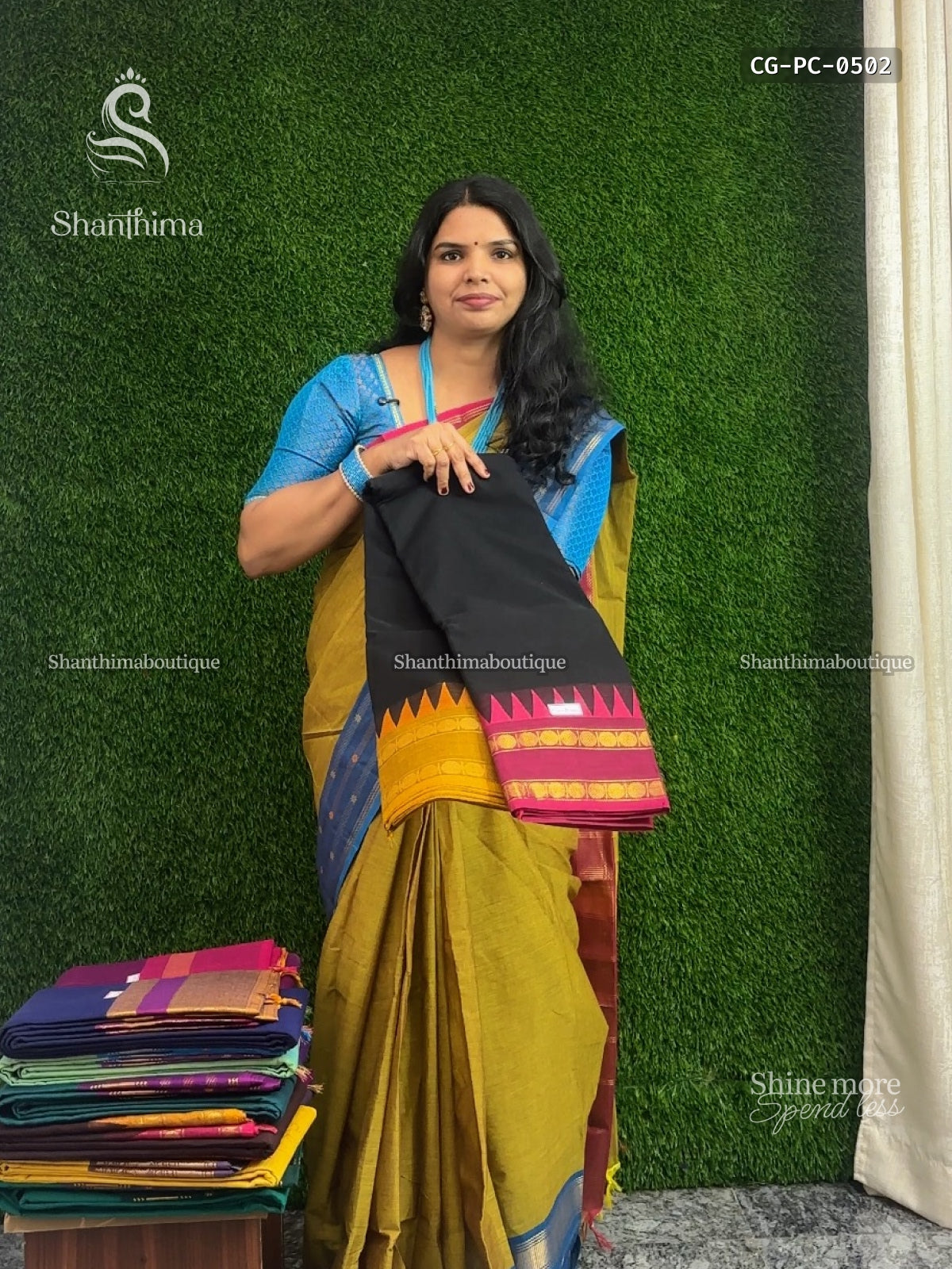 Chettinad Cotton Ganga Jamuna Plain Chakra Black Pink