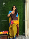 Chettinad Cotton Ganga Jamuna Plain Chakra Dark Brown Mustard