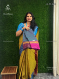 Chettinad Cotton Ganga Jamuna Plain Flower Peacock Blue Pink