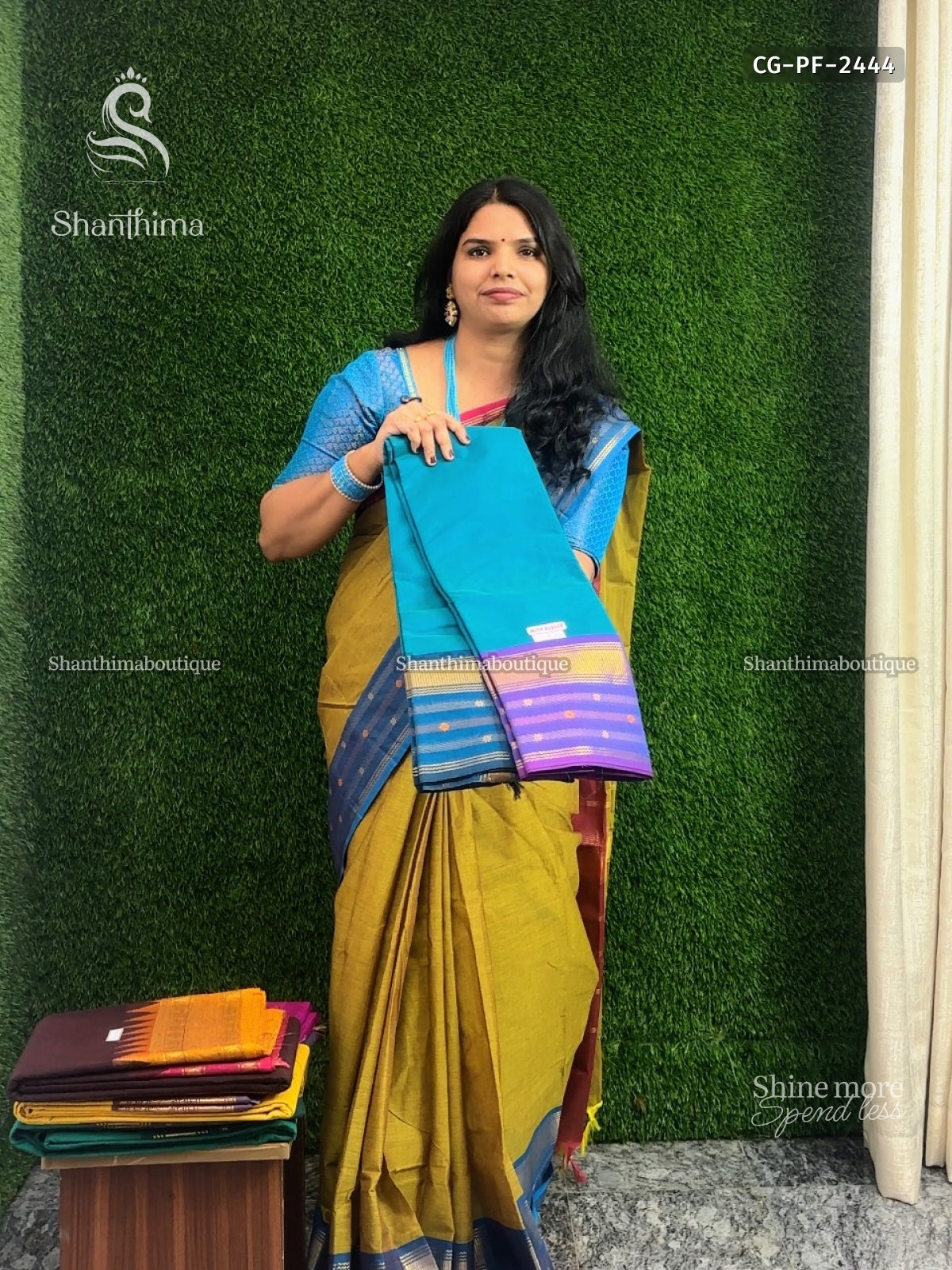 Chettinad Cotton Ganga Jamuna Plain Flower Peacock Blue Dual Shade Violet