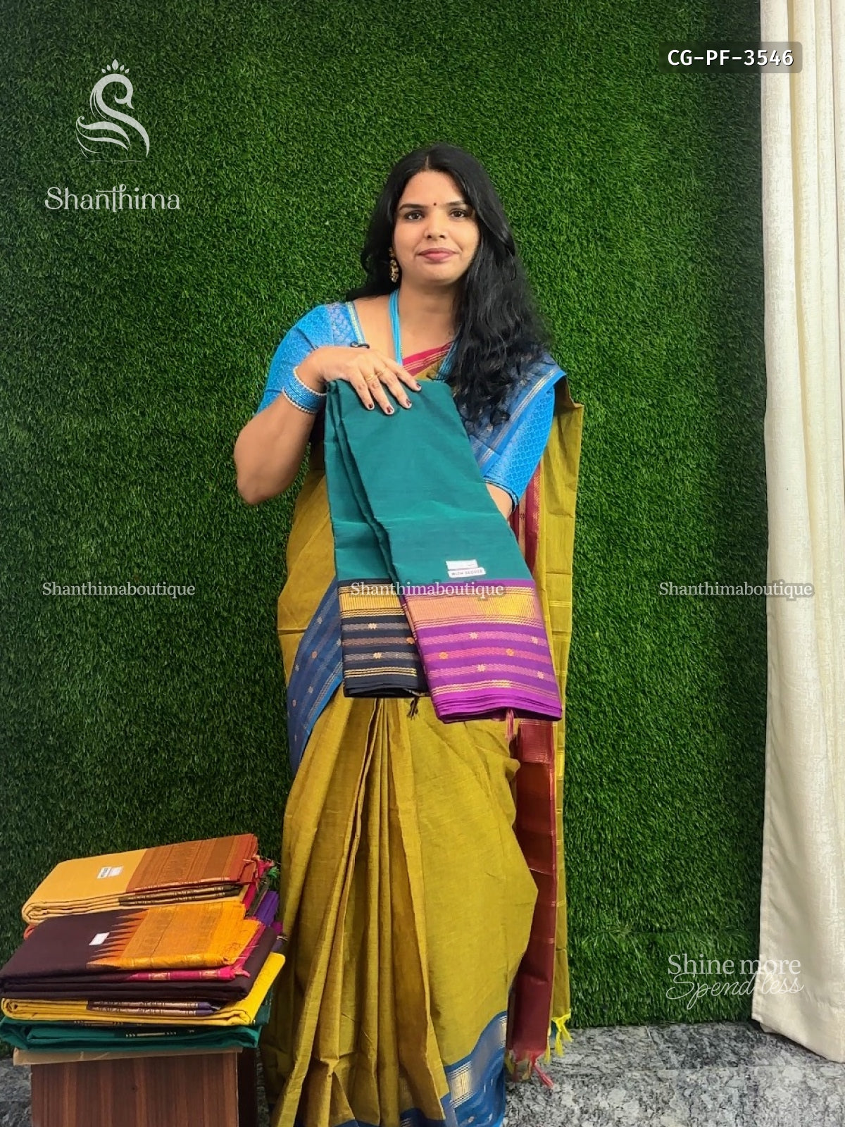 Chettinad Cotton Ganga Jamuna Plain Flower Peacock Green Wine