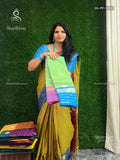 Chettinad Cotton Ganga Jamuna Plain Flower Dual Shade Green Rama Blue
