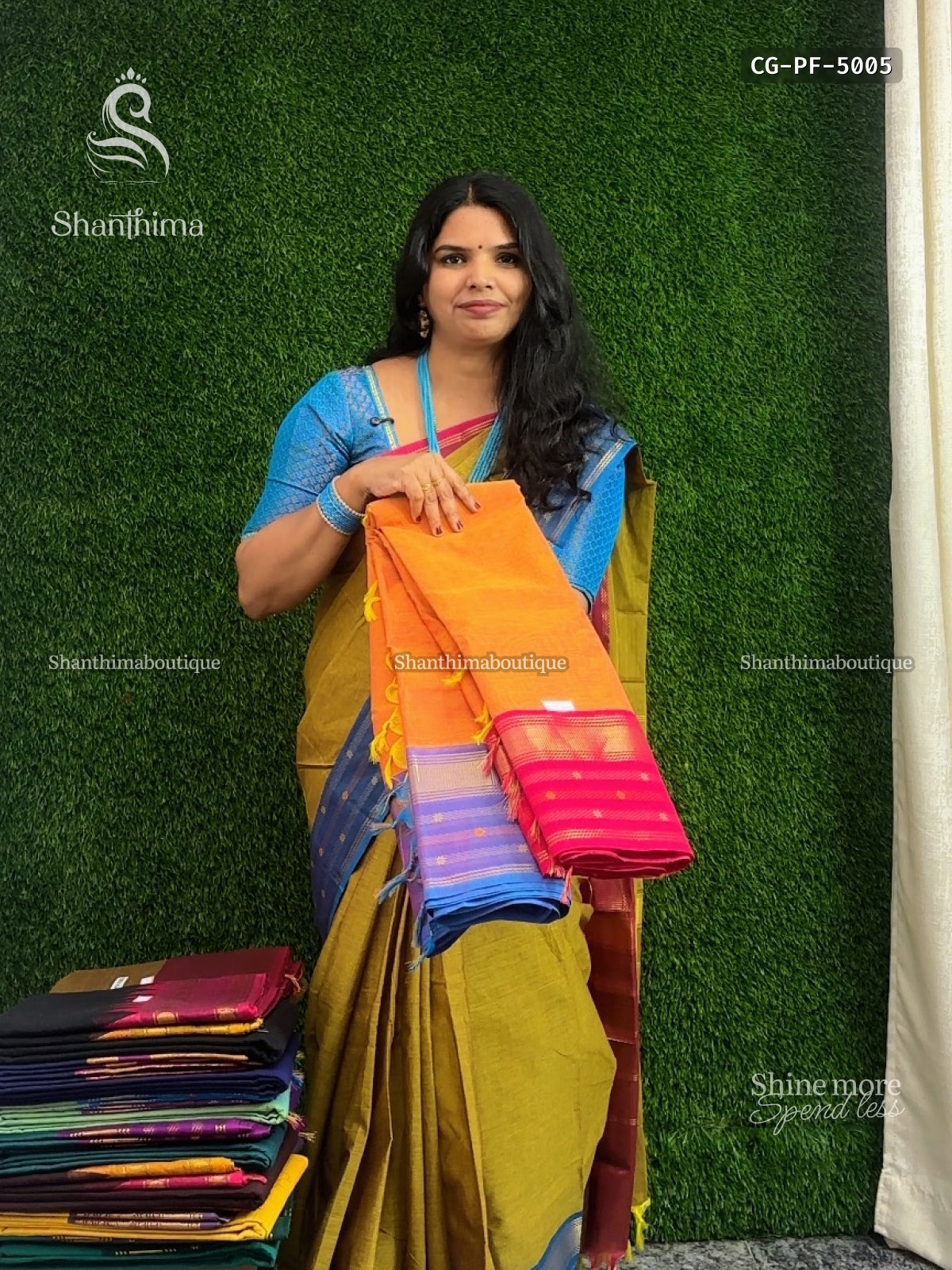 Chettinad Cotton Ganga Jamuna Plain Flower Dual Orange Pink