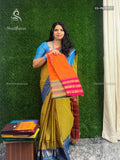 Chettinad Cotton Ganga Jamuna Plain Peacock Chakra Orange Pink