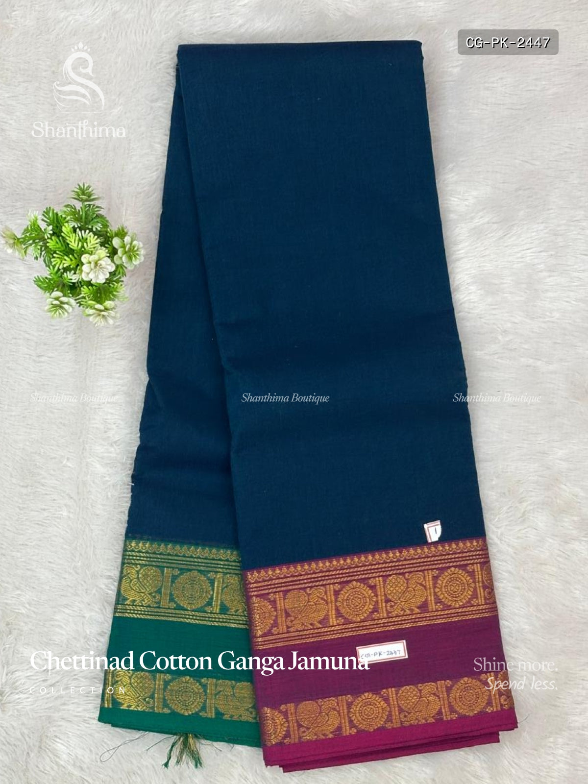 Chettinad Cotton Ganga Jamuna Plain Peacock Chakra Peacock Blue Magenta