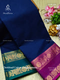 Chettinad Cotton Ganga Jamuna Plain Peacock Chakra Ink Blue Magenta