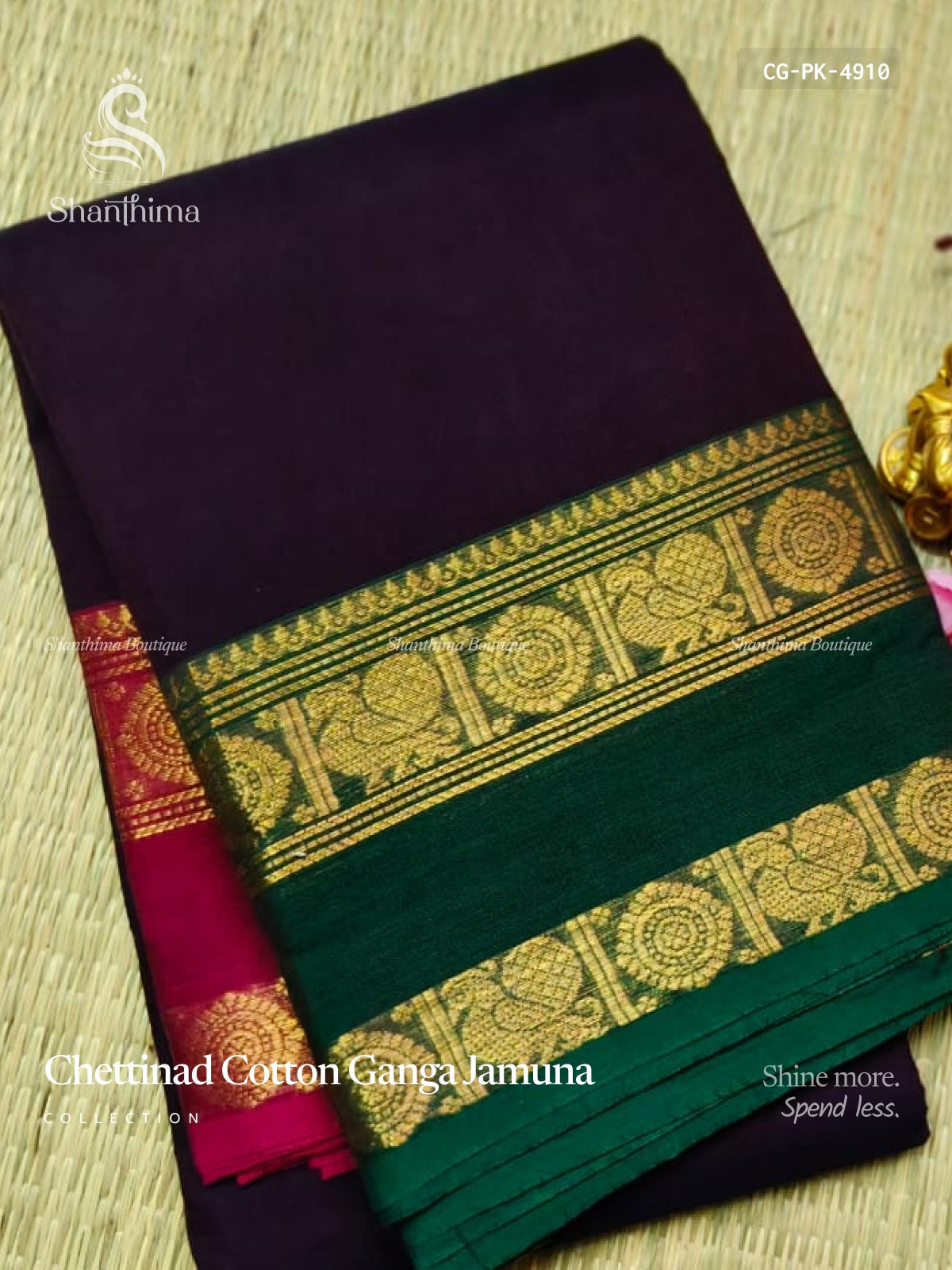 Chettinad Cotton Ganga Jamuna Plain Peacock Chakra Blueberry Green