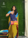Chettinad Cotton Ganga Jamuna Plain Peacock Navy Blue Mustard