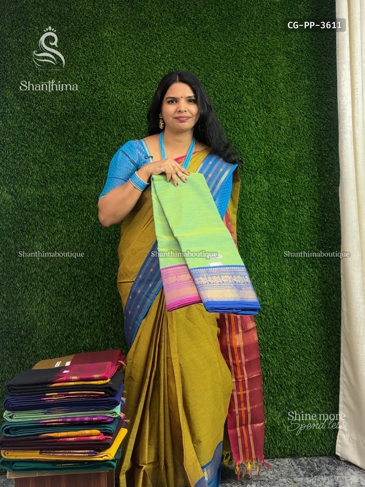 Chettinad Cotton Ganga Jamuna Plain Peacock Dual Shade Green Blue