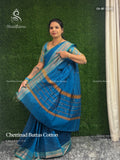 Chettinad Cotton Buttas Flower Peacock Blue Peacock Green