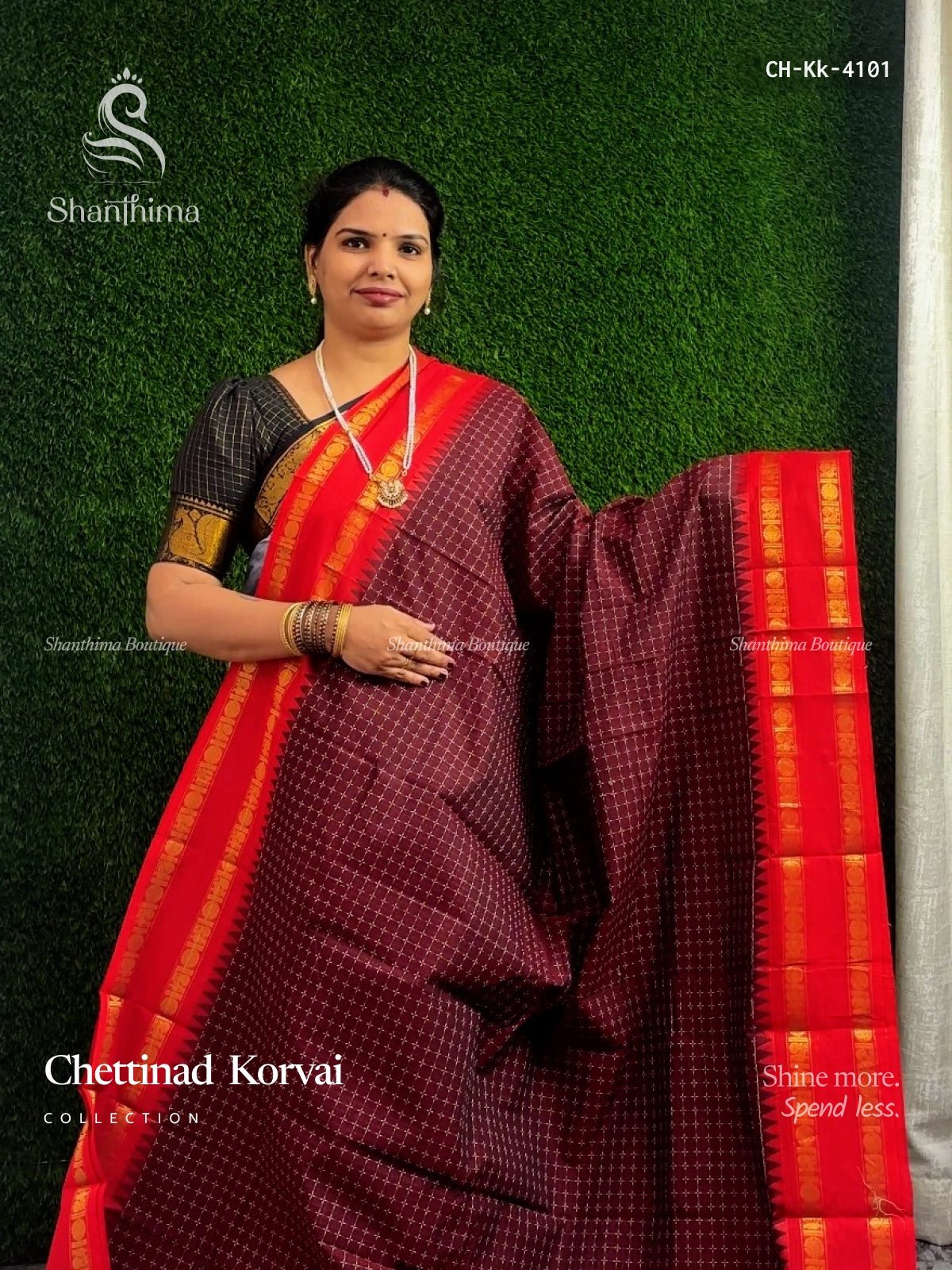 Chettinad Cotton Korvai Peacock Chakra Maroon Red