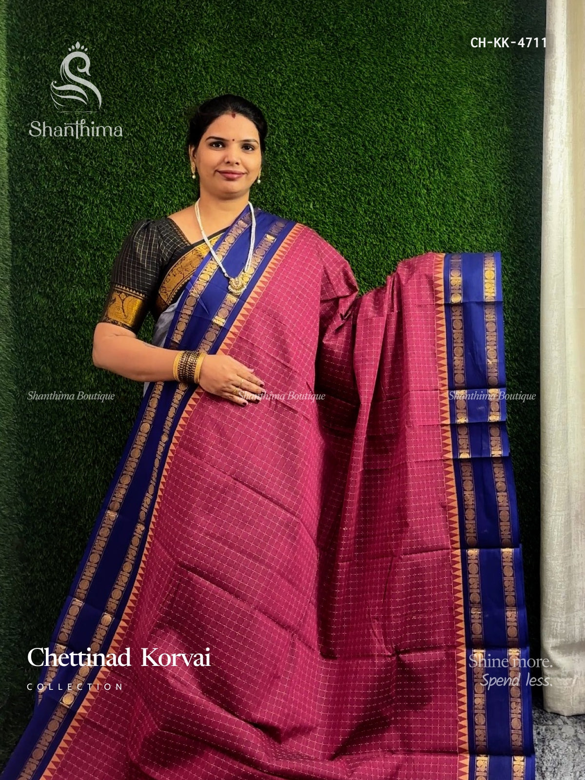 Chettinad Cotton Korvai Peacock Chakra Magenta Blue