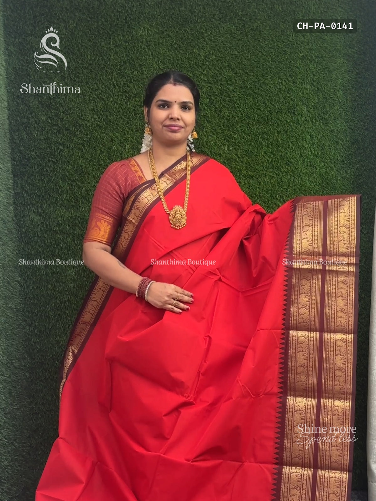 Chettinad Cotton Plain Peacock Elephant Red Maroon
