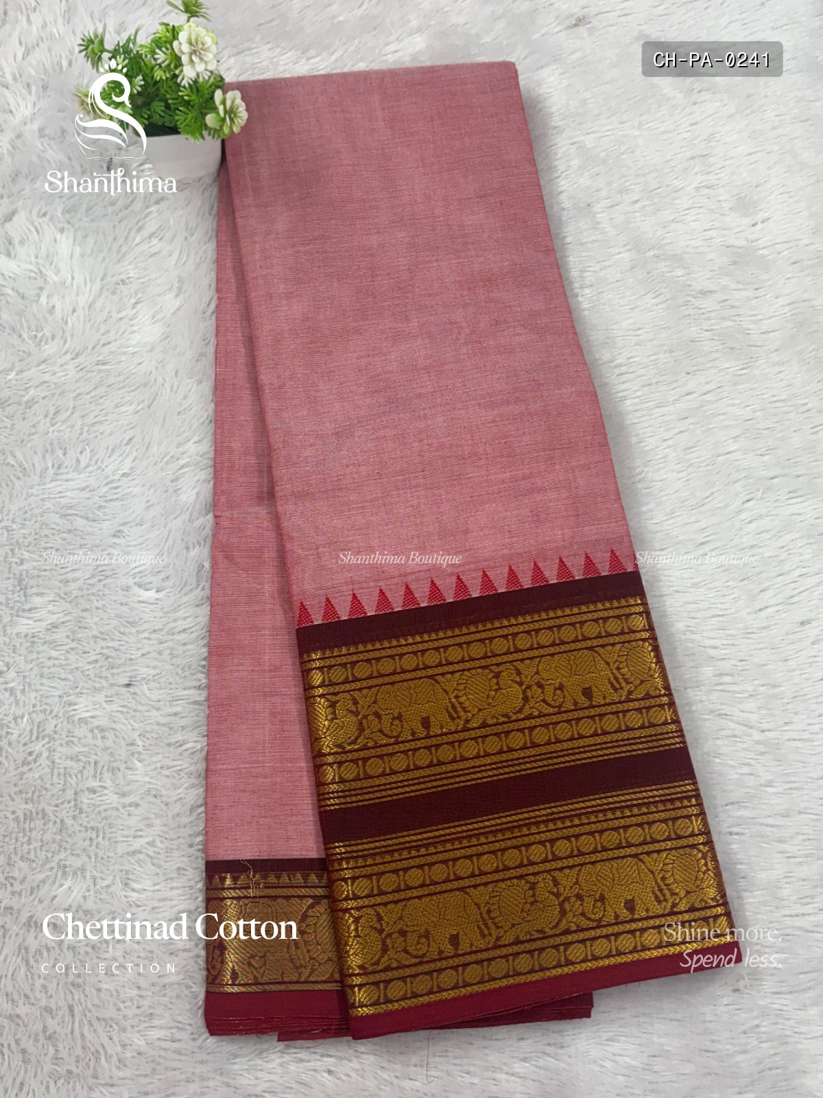 Chettinad Cotton Plain Peacock Elephant Pink Maroon
