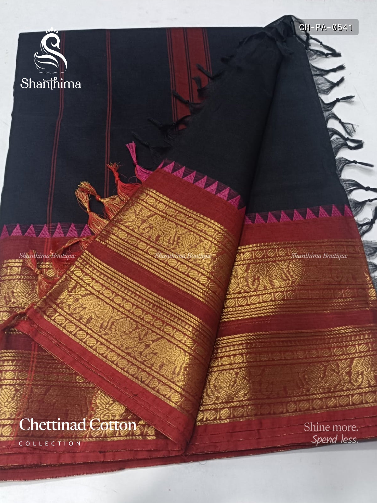 Chettinad Cotton Plain Peacock Elephant Black Maroon