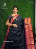 Chettinad Cotton Plain Peacock Elephant Black Magenta