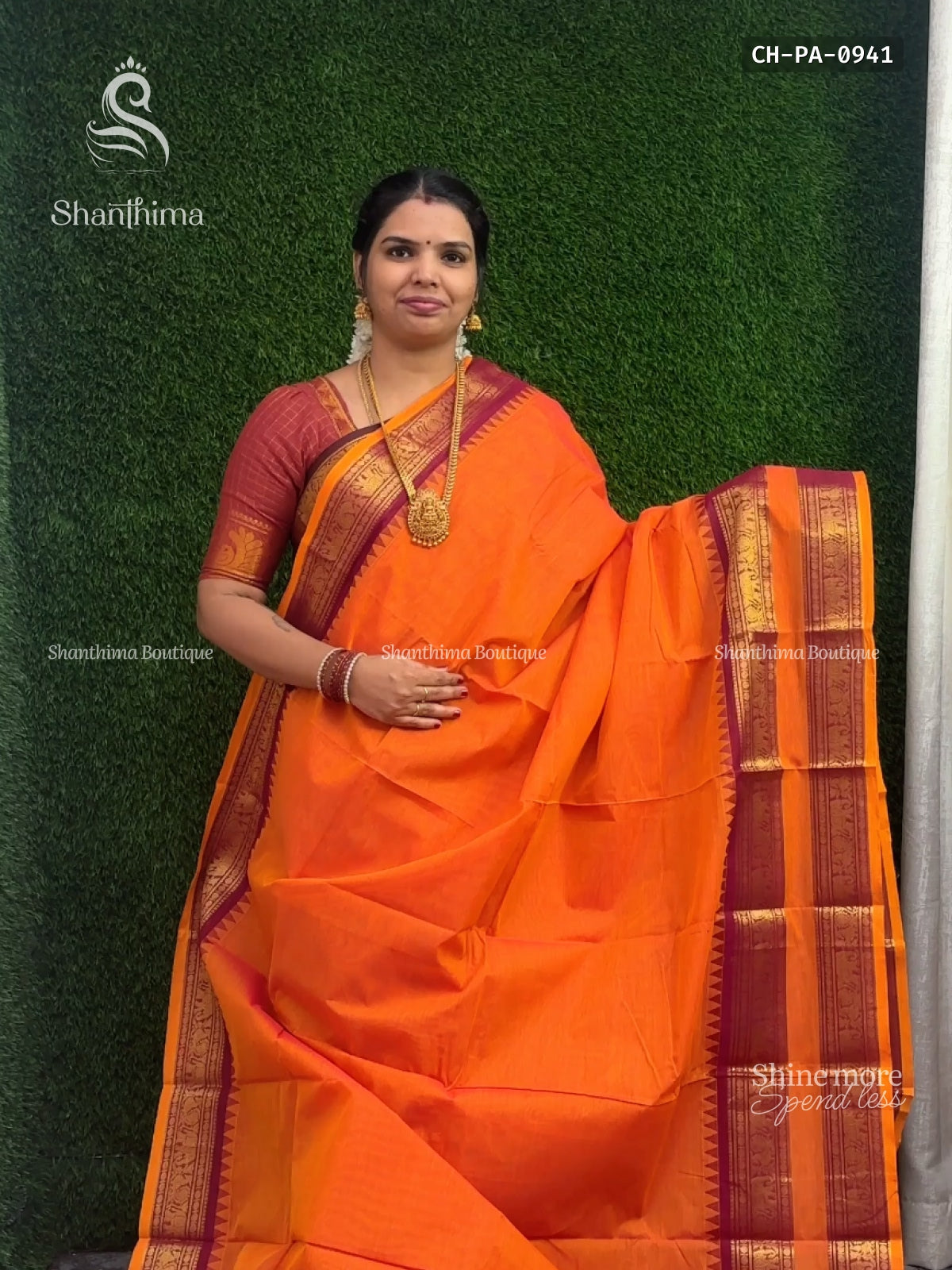 Chettinad Cotton Plain Peacock Elephant Orange Maroon