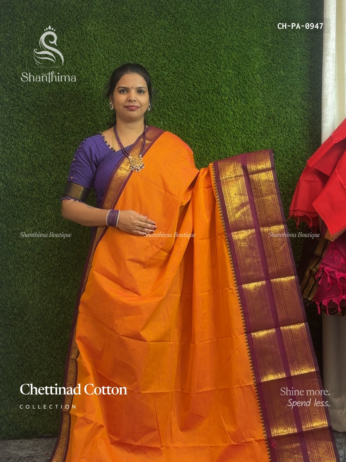 Chettinad Cotton Plain Peacock Elephant Orange Magenta