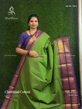 Chettinad Cotton Plain Peacock Elephant Green Violet