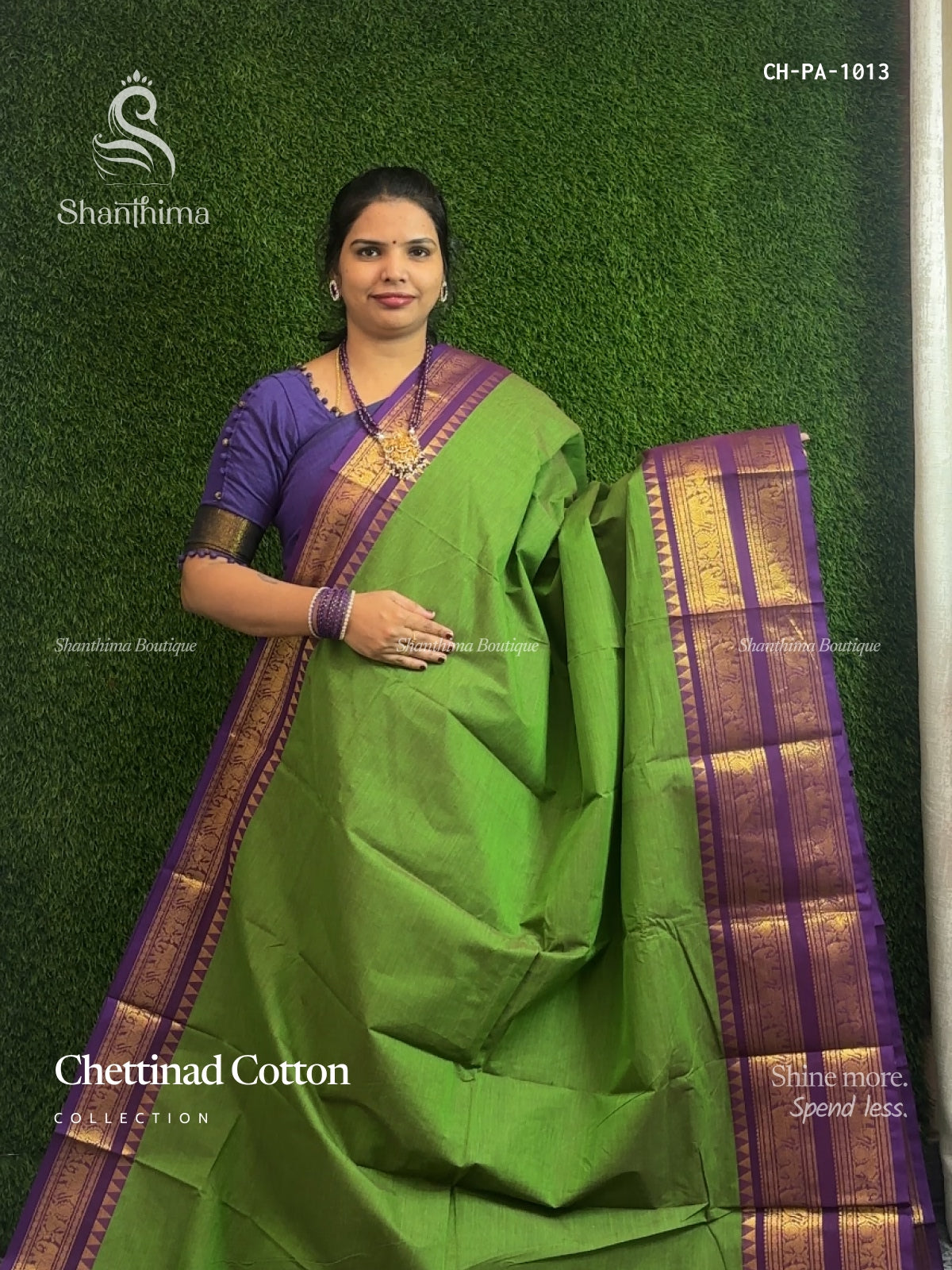 Chettinad Cotton Plain Peacock Elephant Green Violet