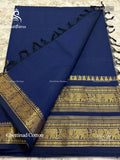Chettinad Cotton Plain Peacock Elephant Blue Gold
