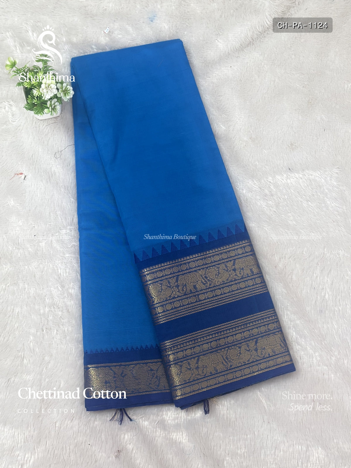 Chettinad Cotton Plain Peacock Elephant Blue Peacock Blue