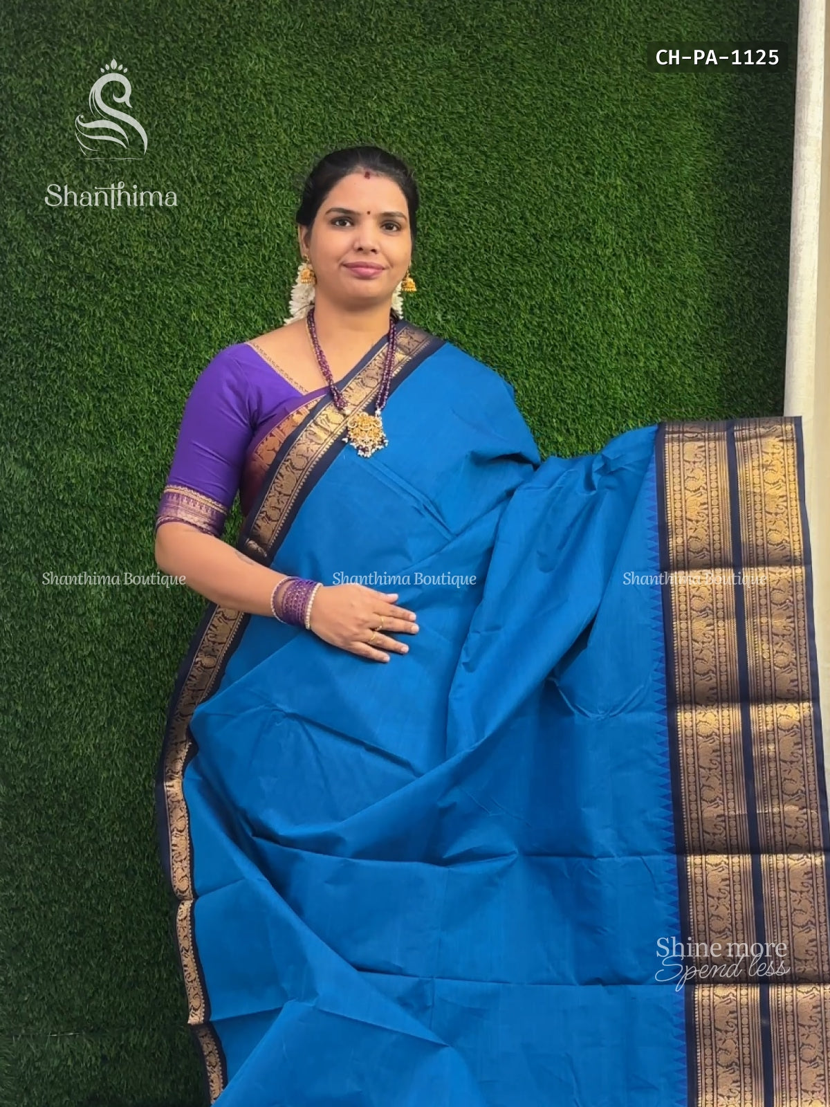 Chettinad Cotton Plain Peacock Elephant Blue Navy Blue