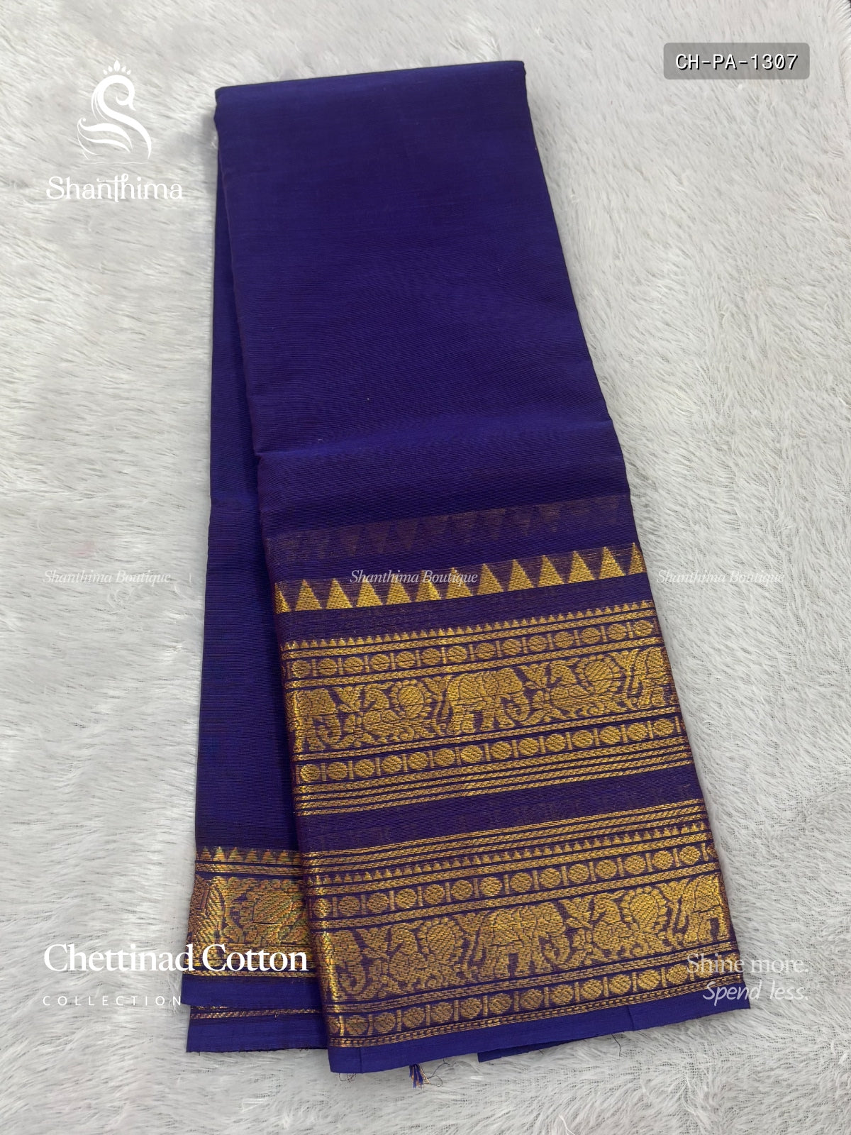 Chettinad Cotton Plain Peacock Elephant Violet Gold