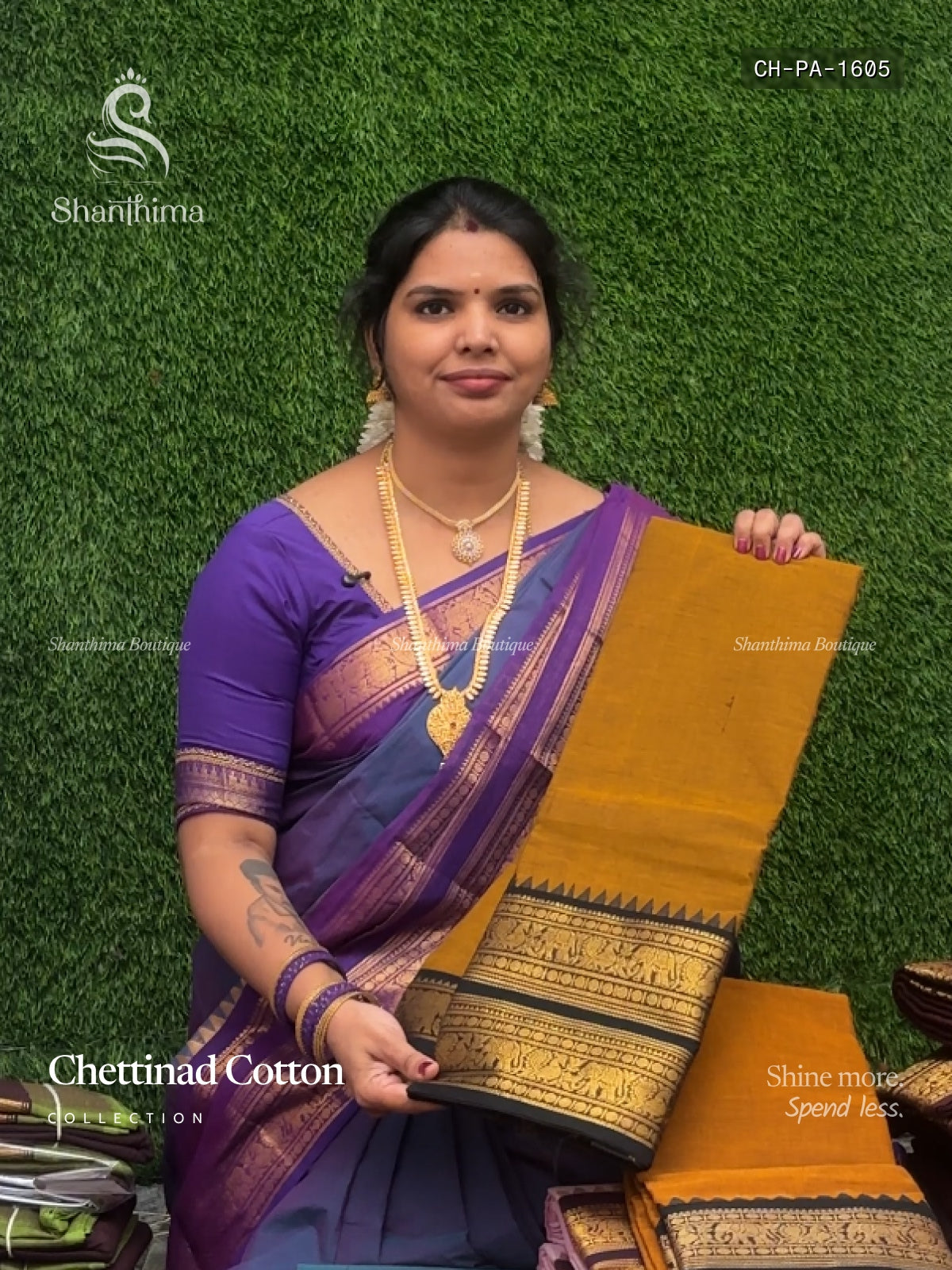 Chettinad Cotton Plain Peacock Elephant Mustard Black