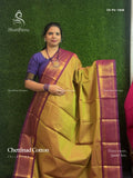 Chettinad Cotton Plain Peacock Elephant Dual Shade Mustard Wine