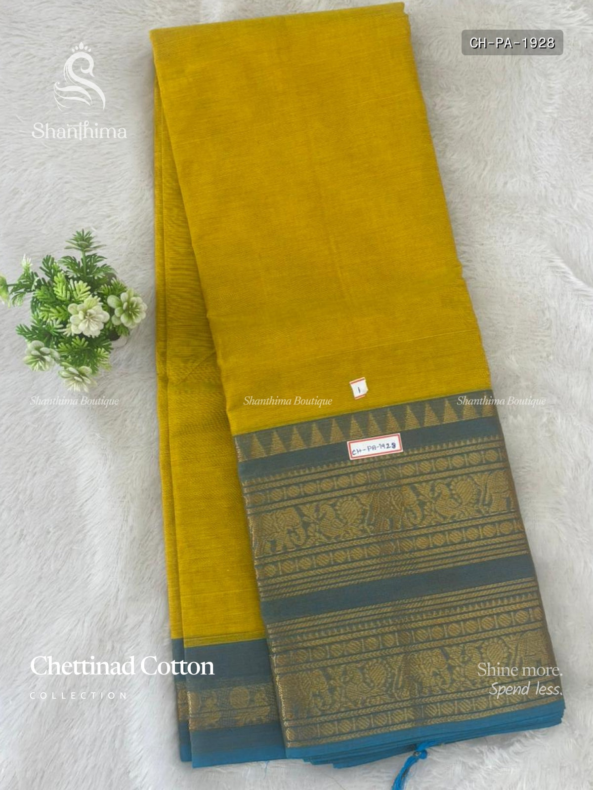 Chettinad Cotton Plain Peacock Elephant Lemon Dual Shade Blue